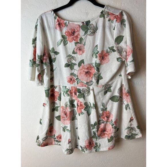 La Clef XL Women Floral Print White Pink Elbow Sleeve Baby Doll Tunic - Picture 4 of 7